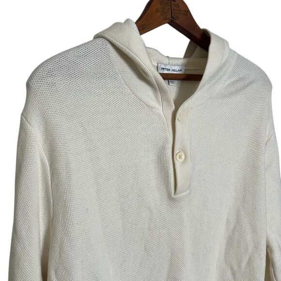 Peter Millar Hickory Cotton Wool Pique Knit Henley Hoodie Sweater Almond Size XL - Picture 4 of 10